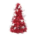 Mini red tinsel Christmas tree for desktop with silver star ornaments decoration - Red with Star