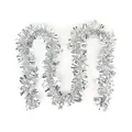 Festive silver Christmas tinsel garland with shiny star accents for holiday tree decoration - 2m / Silver