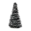 Mini tabletop black and silver tinsel Christmas tree for festive holiday decor - White Edge Pink