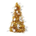 Mini golden tinsel Christmas tree with white polka dot stars for tabletop decor - Gold with Star