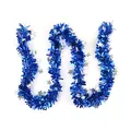 Shiny blue Christmas tinsel garland with decorative silver stars for festive parties. - 2m / Blue