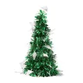 Creative mini desktop green tinsel Christmas tree with silver ornaments - Green with Little Tree