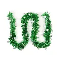 Green Christmas tinsel garland decorated with small silver stars for festive party decor - 2m / Green