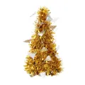 Mini tabletop golden tinsel Christmas tree with silver ornaments for holiday desktop decor - Gold with Little Tree
