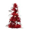 Mini red tinsel Christmas tree for festive desktop decoration with white polka dot accents - Red with Little Tree