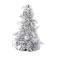 Small silver tinsel Christmas tree, mini desktop festive holiday ornament decoration - Silver with Little Tree