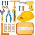 Comprehensive yellow plastic construction toy set with helmet for kids role-playing - Set / 18-Piece Toy Set