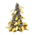Creative mini desktop tinsel Christmas tree featuring shiny golden holly leaf decorations - Gold Leaves