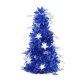 Mini blue tinsel Christmas tree with silver stars for tabletop holiday decoration - Blue with Star