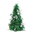 Mini green tinsel Christmas tree for tabletop decoration with white star ornaments - Green with Star