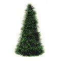 Miniature desktop Christmas tree with festive green and black tinsel bristles for decoration - Green Border