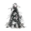 Mini desktop tinsel Christmas tree in black and silver with leaf accents decoration - Silver Leaves