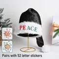 Cappello di Babbo Natale lungo 75 cm in peluche nero con adesivi con lettere PEACE - Stile DIY / Set di 52 Adesivi con Lettere / Nero