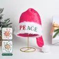 Lungo cappello di Natale in peluche da 75 cm rosa magenta con 52 toppe con lettere DIY - Stile DIY / Set di 52 Adesivi con Lettere / Rosa