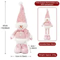 Pupazzo di neve natalizio in peluche con paillettes rosa e gambe telescopiche regolabili - Bambola Pupazzo di Neve Telescopica / Rosa