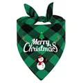Green black buffalo plaid Christmas pet bandana with snowman and Merry Christmas print - 63*43*43 / Green Snowman