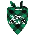 Festive Christmas dog bandana featuring green buffalo plaid and white Merry Christmas print - 63*43*43 / Green Letter