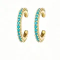 Elegant 18K gold plated hoop earrings featuring vibrant inlaid blue turquoise beads - C-Shape Ear Clip / Lake Blue