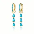 Elegant 18K gold plated hoop earrings featuring three dangling turquoise teardrops. - Triple Drop Hoop Earrings(1) / Lake Blue