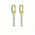 18K gold-plated copper hoop earrings with dangling round turquoise stones design - Six-bead Drop Hoop Earrings(2) / Lake Blue