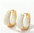 Eleganti orecchini a cerchio placcati in oro 18 carati con fitto pavé di zirconi chiari - Orecchini a Cerchio con Zirconi Pavé / Bianco