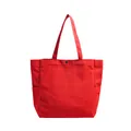 Detailed view of the red canvas tote bag with top snap closure and side pockets - Red