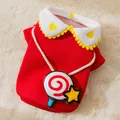Close-up of red dog hoodie featuring a white heart collar and cute lollipop accessory - XS / Lollipop Red Hoodie