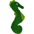 Detail view of a vibrant green plush seahorse squeaky toy for dogs with soft fabric. - Green Seahorse
