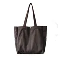 Minimalist dark brown canvas tote bag with long shoulder straps and metallic snap - Coffee