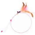 Professional flexible steel wire cat teaser wand with colorful feathers and bell - OPP Bag / Pink