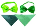 Detailed view of the four-piece green pet accessory set with bow ties and cotton bandanas - Green Series