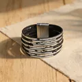 Modisches mehrlagiges PU-Lederarmband für Damen mit sicherem Magnetverschluss-Design - Schwarzes Schlangenmuster (Stil 6)