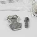 Grey striped pet harness and leash set with white anchor pattern and decorative bow - M (Recommended 3-5kg) / Grey Anchor
