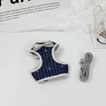Nautical navy blue mesh dog harness vest with anchor print and matching gray leash - M (Recommended 3-5kg) / Navy Anchor