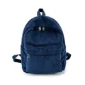 Classic navy blue corduroy backpack featuring a front zipper pocket for casual style - Blue