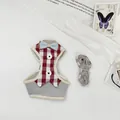 Stylish red and white gingham pet harness vest with blue bow tie and matching leash set - L (Suggest 5-7.5kg) / Red Gingham