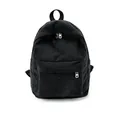 Fashionable casual black corduroy backpack for women featuring a front zipper pocket - Black
