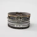 Fashion multi-layer grey PU leather bracelet with tree of life charm and magnetic clasp - Tree of Life with Pearl (Style 3) / Silver Gray (Style 3)