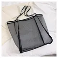 Large capacity black mesh beach tote bag, perfect for travel and toy storage needs - Universal Specification / Black