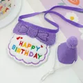 Purple pet birthday party set featuring HAPPY BIRTHDAY embroidered bib and matching hat - Purple