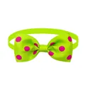 Pet bow tie collar with pink polka dots on lime green grosgrain ribbon for cats and dogs - Lime Green with Rose Dots (BT010-2)