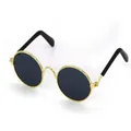 Mini round pet sunglasses with gold metal frames and black lenses for dogs and cats - Gold Gray Lens