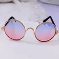 Miniature pet sunglasses with round rose gold frame and pink-blue gradient lenses - Gold Frame Blue-Pink Gradient Lens
