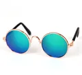 Mini occhiali da sole rotondi per cani e gatti con montatura oro rosa e lenti blu - Montatura Oro Lente Specchiata Verde