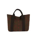 Brown corduroy tote bag featuring cute red strawberry prints and dark brown handles - One Size / Brown