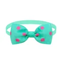 Adjustable turquoise pet bow tie collar with pink polka dots for small dogs and cats - Turquoise with Pink Dots (BT010-11)