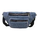 Elegante marsupio in sherpa blu con doppia cerniera per il pendolarismo quotidiano - Blu