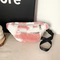 Cute pink and white plush cow print fanny pack for women's daily crossbody chest bag - Leopard Pink