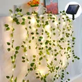 Solarbetriebene LED-Lichterkette mit künstlichen grünen Blattranken für den Gartenbau - Herz Wassermelonen Blatt Rebe / Solar 10m 100 LEDs (Warmweiß)