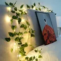 Warmweiße LED-Efeugirlande mit künstlichen Blättern für gemütliche Heimdekoration - Grüne Efeutute Blatt Rebe Licht / Batteriebetrieben 2m 20LEDs (Warmweiß)
